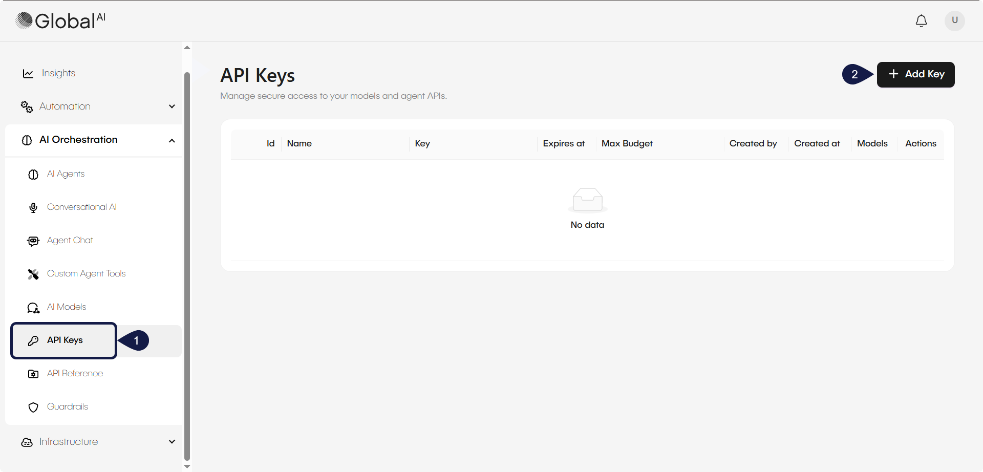 Create API Key button on the API Keys page.