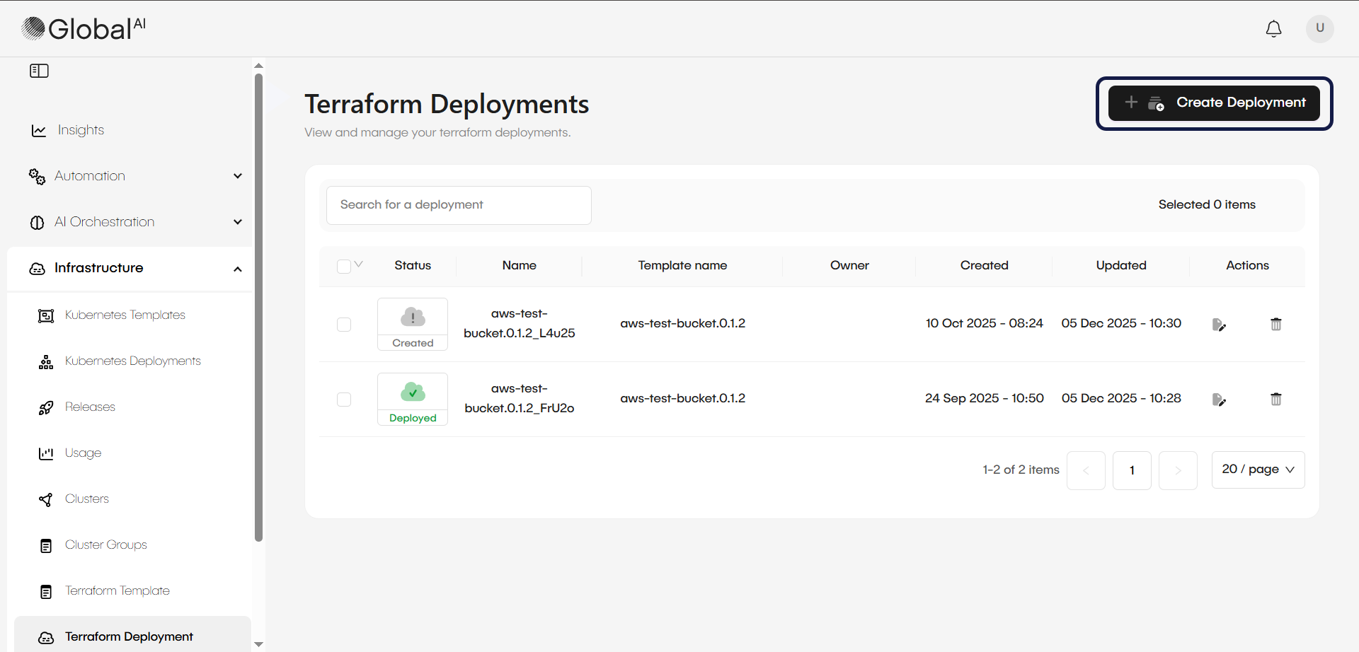 Create Deployment button