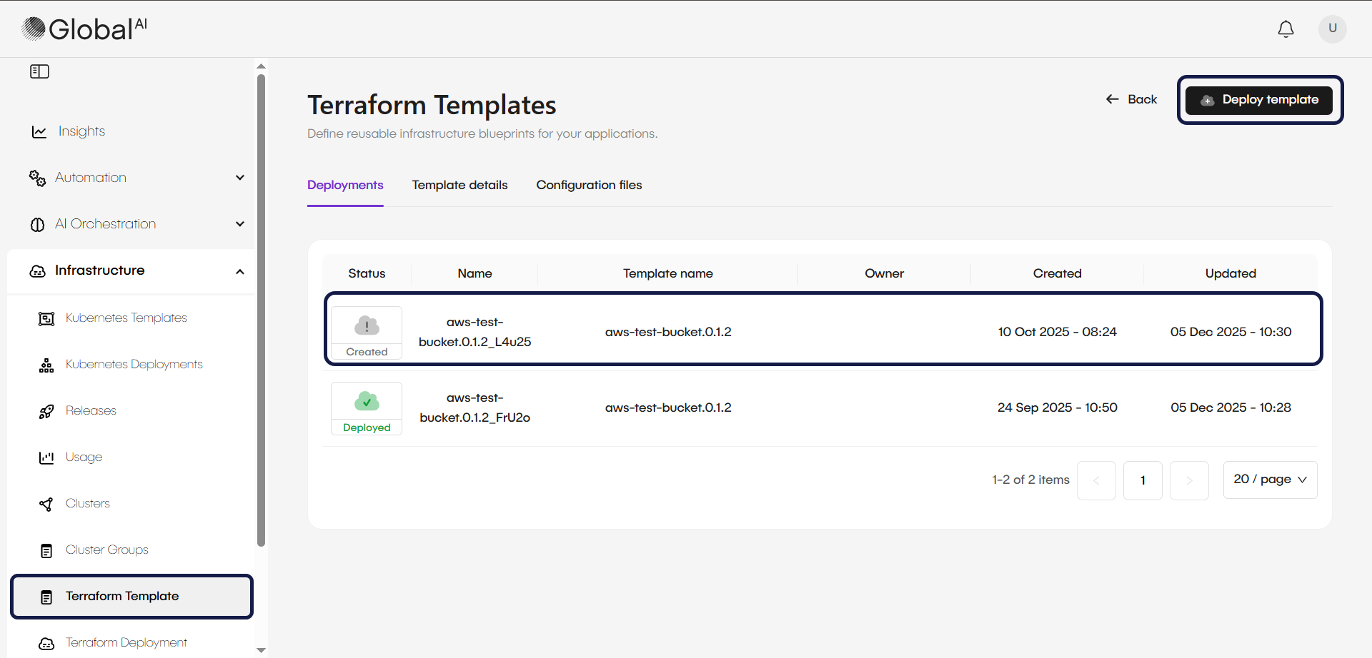 Deploy template button